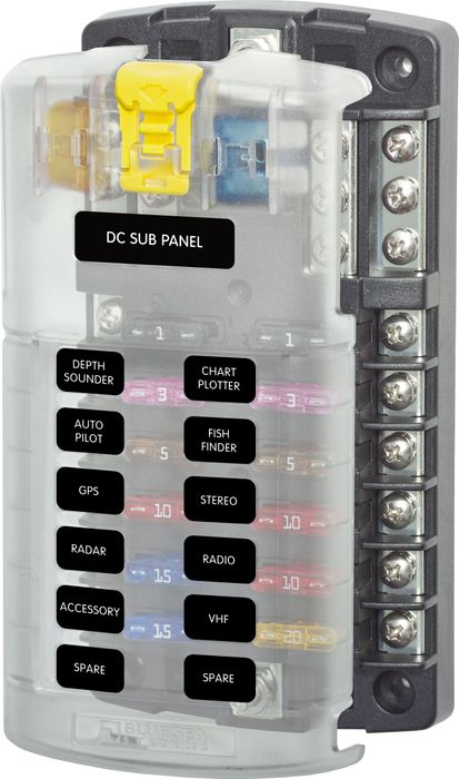 Blade fuse holder - 12 Circuits with Negative Bus and Cover